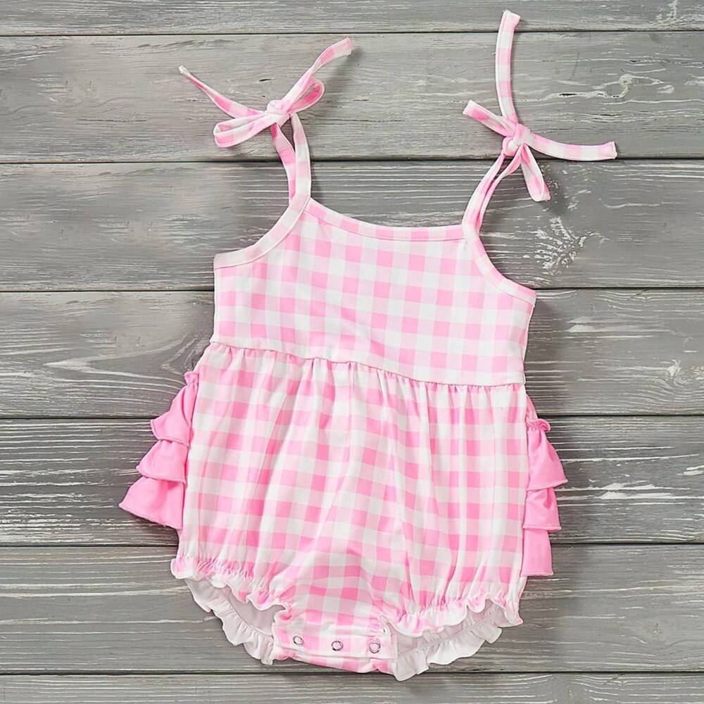 NEW PETE + LUCY girls miss malibu gingham infant romper in pink